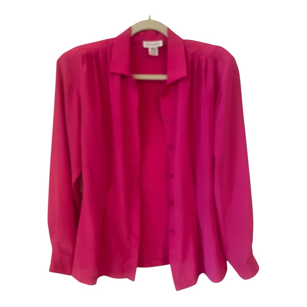 Vintage 80s Christian Dior Chemise Hot Pink Blouse Front and Back Pleats Size 8 - Picture 6 of 7